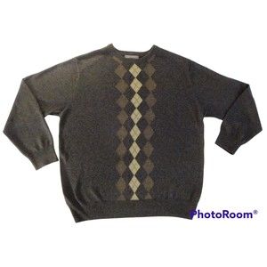GEOFFREY BEENE CASHMERE BLEND CREWNECK SWEATER, SIZE XL, CHARCOAL W ARGYLE